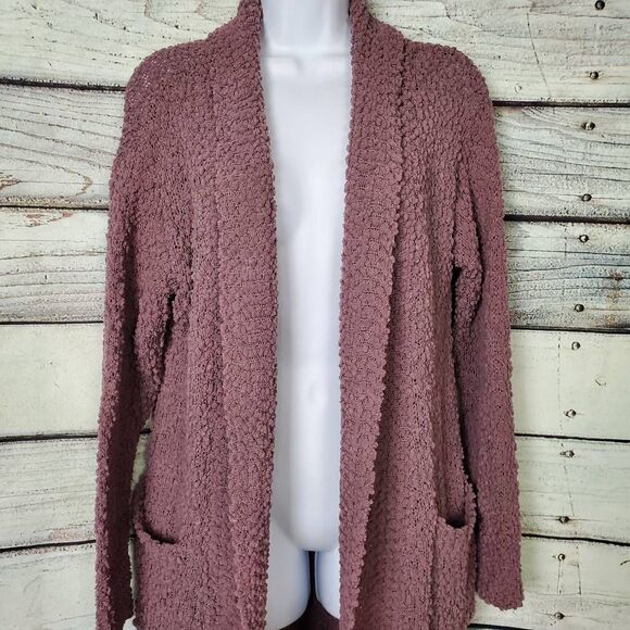 Oddi Women’s Mauve Popcorn Textured Open Front Long Cardigan Sweater Size M - Picture 2 of 7